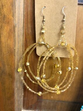 Boutique handmade Gold Beaded Multi-Hoop Drop Earrings - Women Jewelry